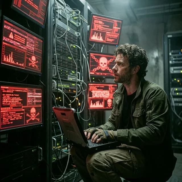 Visual representation of a massive cyberattack on critical infrastructure.